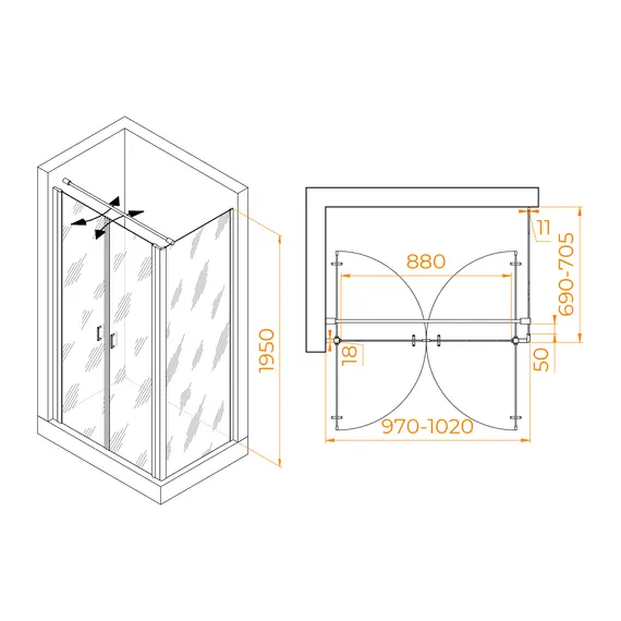 ДУШЕВОЙ УГОЛОК RGW PA-144B (PA-104B+Z-050-2B+O-104B)