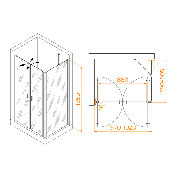 ДУШЕВОЙ УГОЛОК RGW PA-144B (PA-104B+Z-050-2B+O-204B)