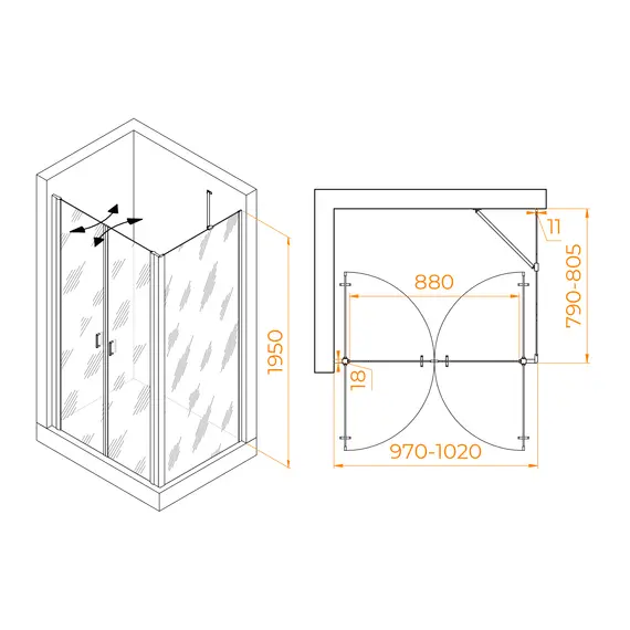ДУШЕВОЙ УГОЛОК RGW PA-144B (PA-104B+Z-050-2B+O-204B)