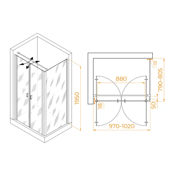 ДУШЕВОЙ УГОЛОК RGW PA-144B (PA-104B+Z-050-2B+O-104B)