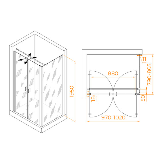 ДУШЕВОЙ УГОЛОК RGW PA-144B (PA-104B+Z-050-2B+O-104B)