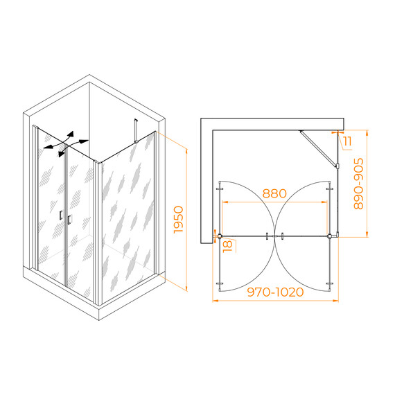 ДУШЕВОЙ УГОЛОК RGW PA-144B (PA-104B+Z-050-2B+O-204B)