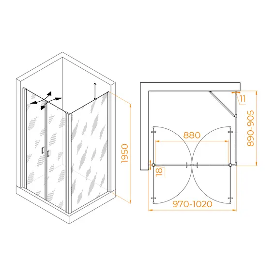 ДУШЕВОЙ УГОЛОК RGW PA-144B (PA-104B+Z-050-2B+O-204B)