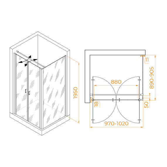 ДУШЕВОЙ УГОЛОК RGW PA-144B (PA-104B+Z-050-2B+O-104B)