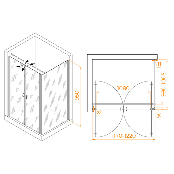ДУШЕВОЙ УГОЛОК RGW PA-144 (PA-104+Z-050-2+O-104)