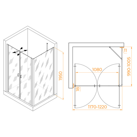 ДУШЕВОЙ УГОЛОК RGW PA-144B (PA-104B+Z-050-2B+O-204B)