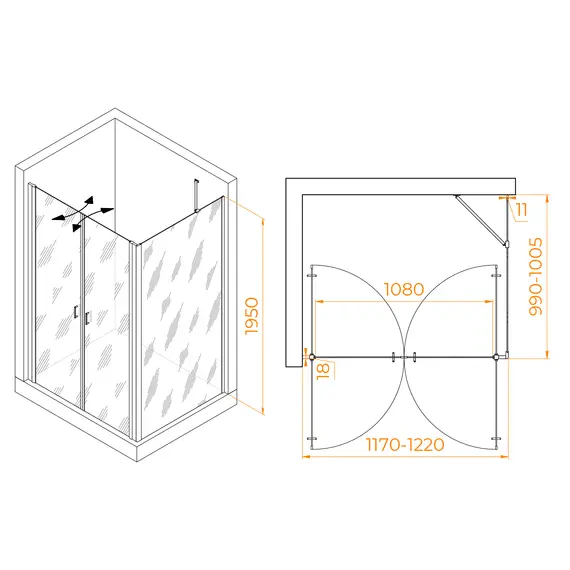 ДУШЕВОЙ УГОЛОК RGW PA-144B (PA-104B+Z-050-2B+O-204B)