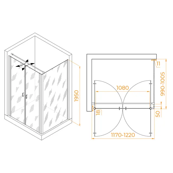 ДУШЕВОЙ УГОЛОК RGW PA-144B (PA-104B+Z-050-2B+O-104B)