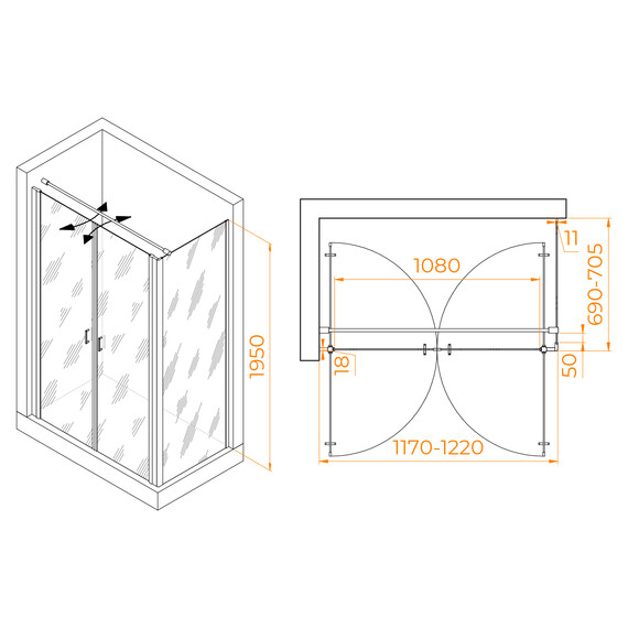 ДУШЕВОЙ УГОЛОК RGW PA-144 (PA-104+Z-050-2+O-104)