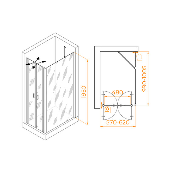 ДУШЕВОЙ УГОЛОК RGW PA-144B (PA-104B+Z-050-2B+O-204B)