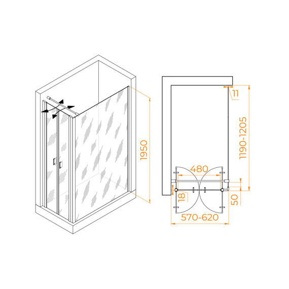 ДУШЕВОЙ УГОЛОК RGW PA-144B (PA-104B+Z-050-2B+O-104B)