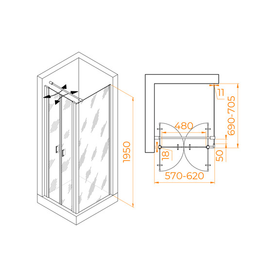 ДУШЕВОЙ УГОЛОК RGW PA-144B (PA-104B+Z-050-2B+O-104B)