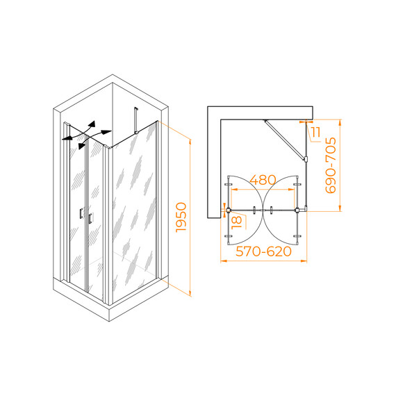 ДУШЕВОЙ УГОЛОК RGW PA-144B (PA-104B+Z-050-2B+O-204B)