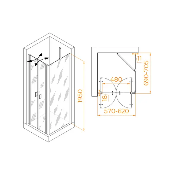ДУШЕВОЙ УГОЛОК RGW PA-144B (PA-104B+Z-050-2B+O-204B)
