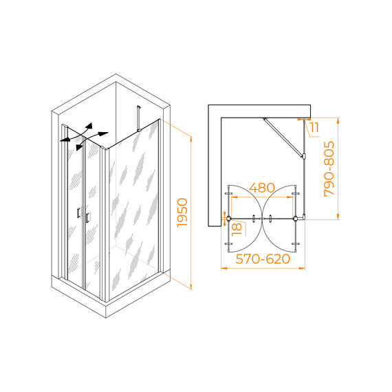 ДУШЕВОЙ УГОЛОК RGW PA-144 (PA-104+Z-050-2+O-204)