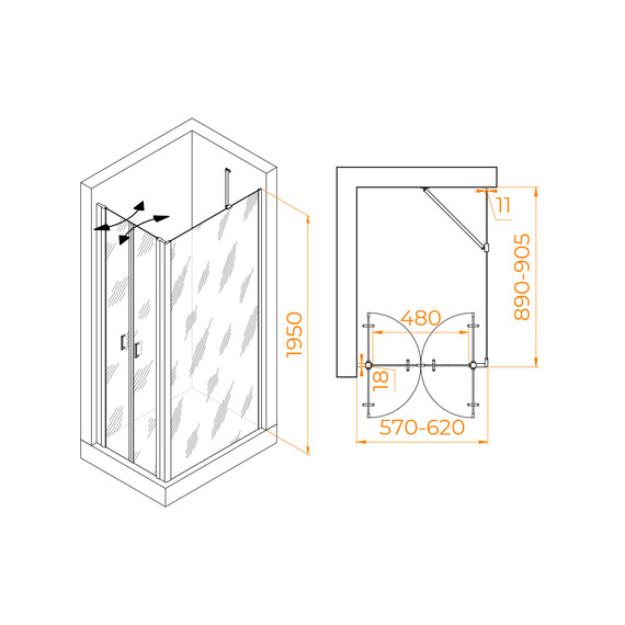 ДУШЕВОЙ УГОЛОК RGW PA-144B (PA-104B+Z-050-2B+O-204B)