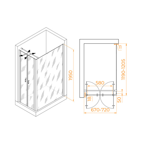 ДУШЕВОЙ УГОЛОК RGW PA-144B (PA-104B+Z-050-2B+O-104B)