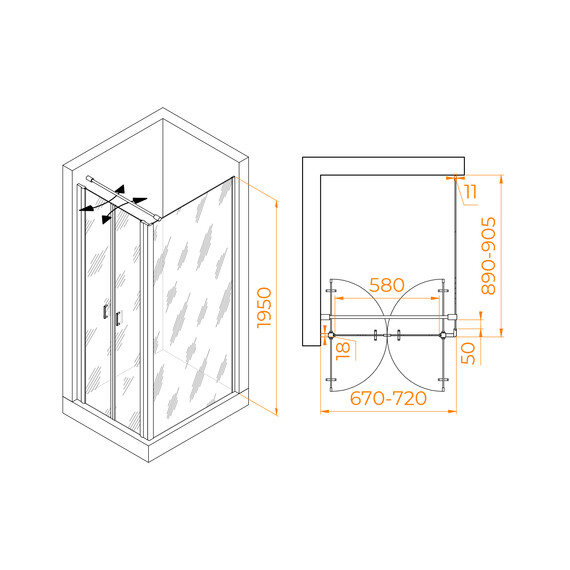 ДУШЕВОЙ УГОЛОК RGW PA-144B (PA-104B+Z-050-2B+O-104B)