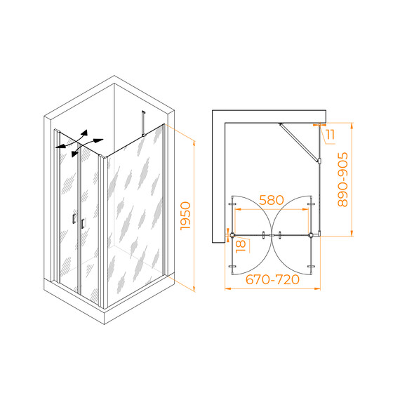 ДУШЕВОЙ УГОЛОК RGW PA-144B (PA-104B+Z-050-2B+O-204B)