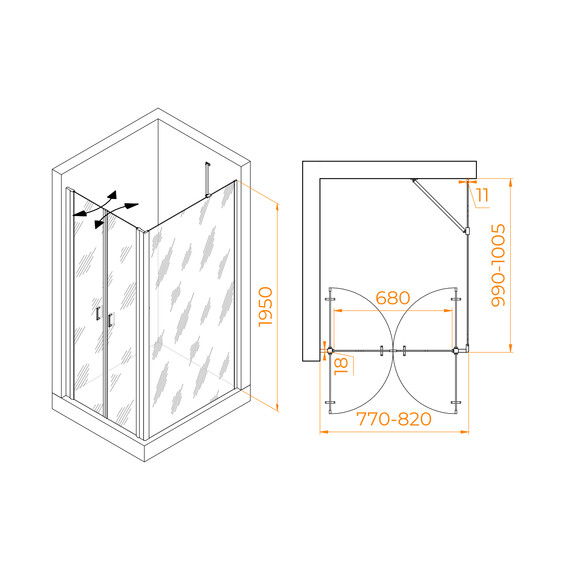 ДУШЕВОЙ УГОЛОК RGW PA-144 (PA-104+Z-050-2+O-204)