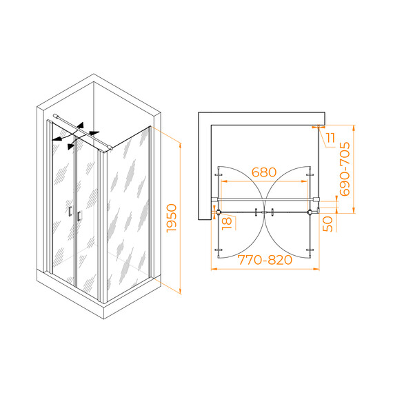 ДУШЕВОЙ УГОЛОК RGW PA-144B (PA-104B+Z-050-2B+O-104B)