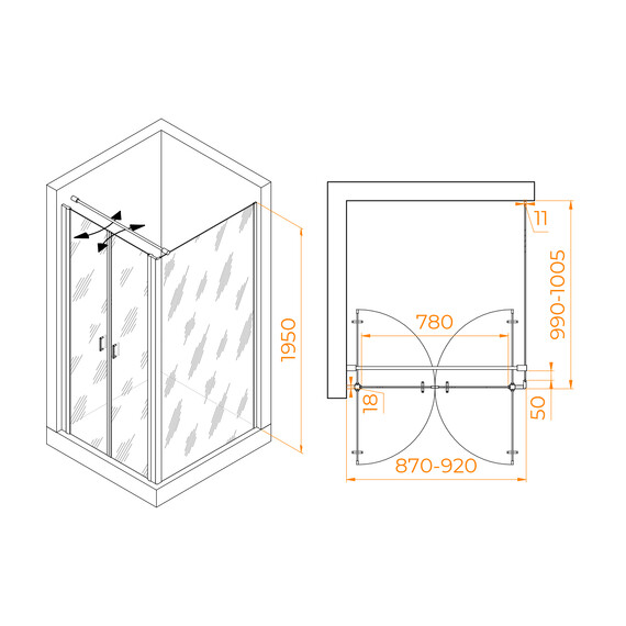 ДУШЕВОЙ УГОЛОК RGW PA-144B (PA-104B+Z-050-2B+O-104B)