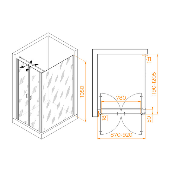 ДУШЕВОЙ УГОЛОК RGW PA-144 (PA-104+Z-050-2+O-104)