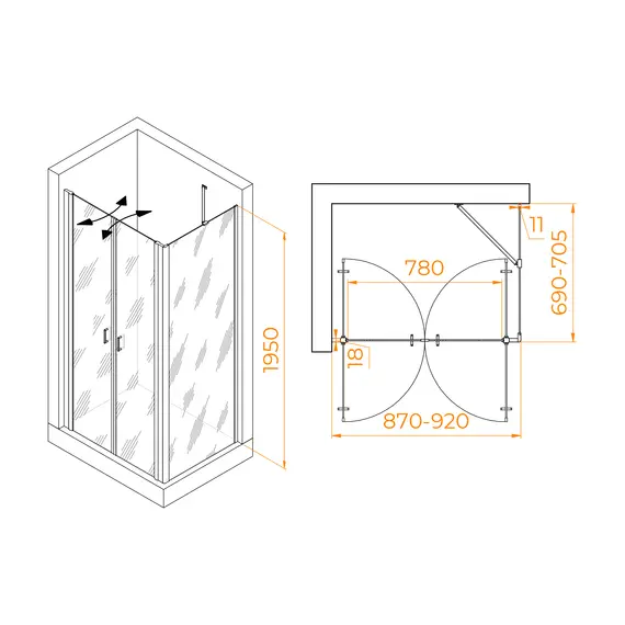 ДУШЕВОЙ УГОЛОК RGW PA-144B (PA-104B+Z-050-2B+O-204B)