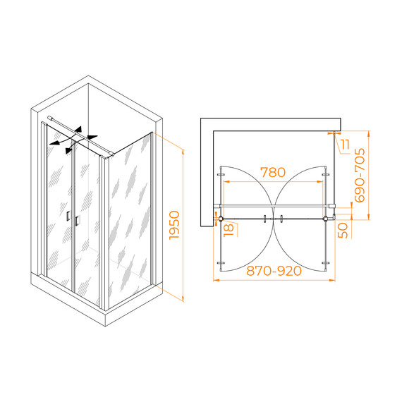 ДУШЕВОЙ УГОЛОК RGW PA-144B (PA-104B+Z-050-2B+O-104B)