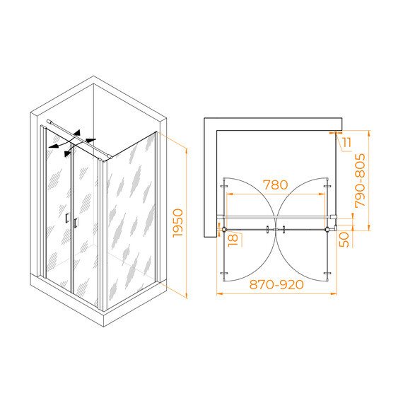 ДУШЕВОЙ УГОЛОК RGW PA-144B (PA-104B+Z-050-2B+O-104B)