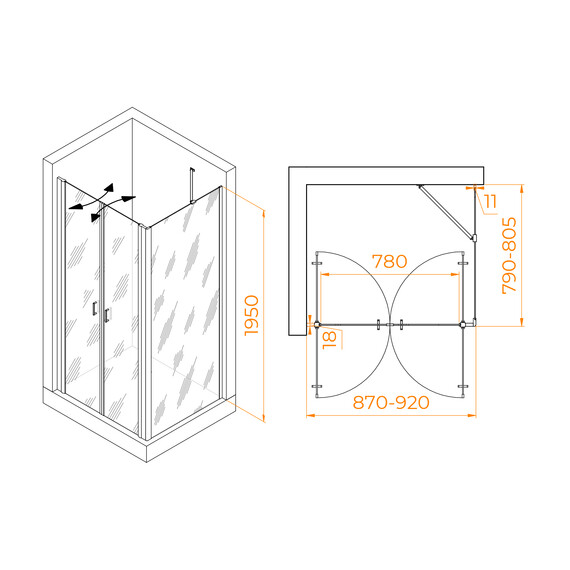 ДУШЕВОЙ УГОЛОК RGW PA-144 (PA-104+Z-050-2+O-204)