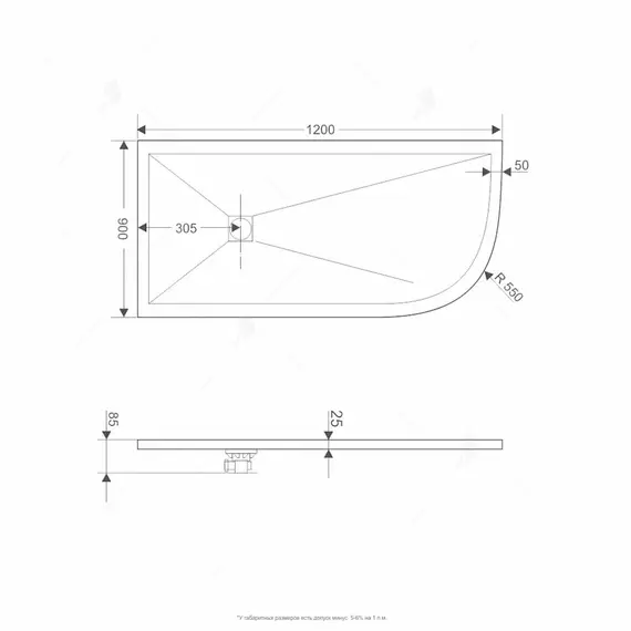ДУШЕВОЙ ПОДДОН АСИММЕТРИЧНЫЙ RGW ST/AL-W БЕЛЫЙ (КОМПЛЕКТ) 900X1200