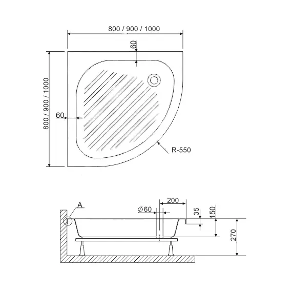 ДУШЕВОЙ ПОДДОН ПОЛУКРУГЛЫЙ RGW BP/CL-S