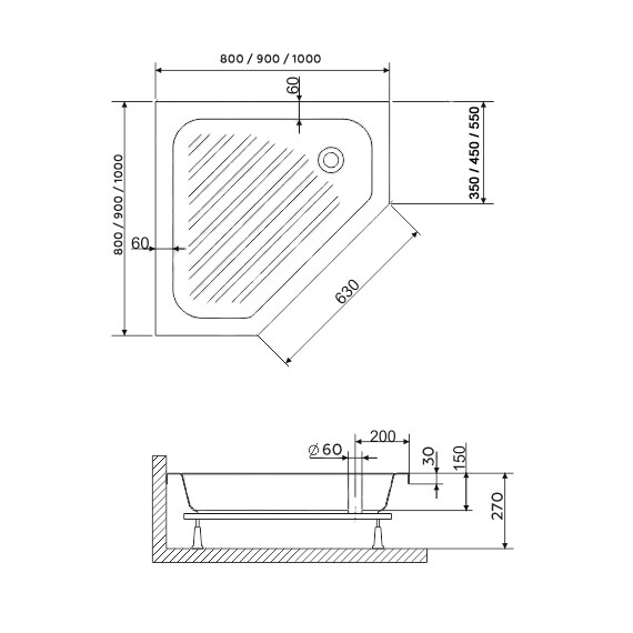 ДУШЕВОЙ ПОДДОН ТРАПЕЦИЯ RGW BT/CL-S