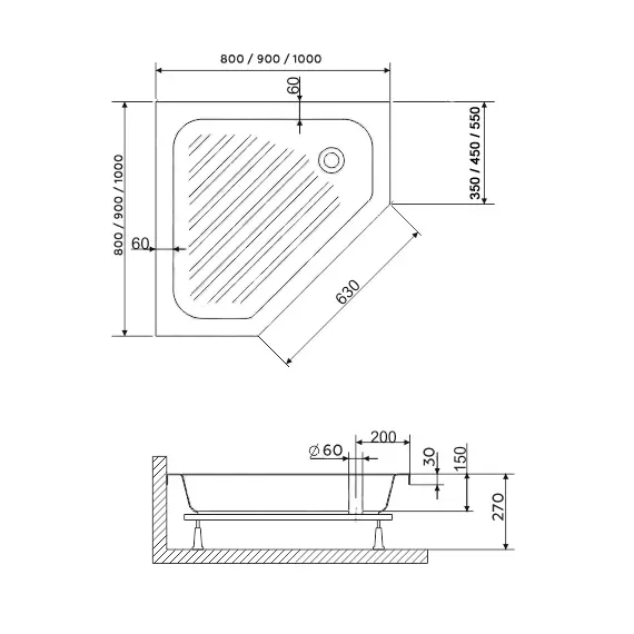 ДУШЕВОЙ ПОДДОН ТРАПЕЦИЯ RGW BT/CL-S
