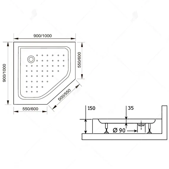 ДУШЕВОЙ ПОДДОН ТРАПЕЦИЯ RGW LUX/TN-TR 1000X1000