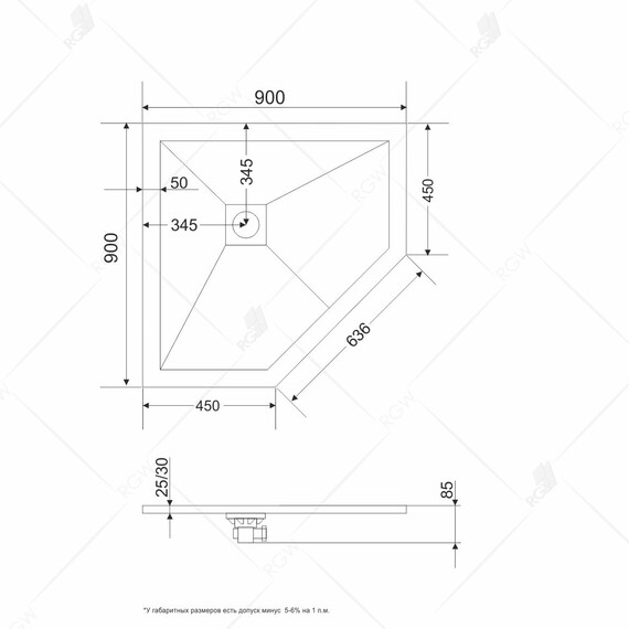ДУШЕВОЙ ПОДДОН ТРАПЕЦИЯ RGW ST/T-G ГРАФИТ