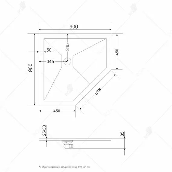 ДУШЕВОЙ ПОДДОН ТРАПЕЦИЯ RGW ST/T-G ГРАФИТ
