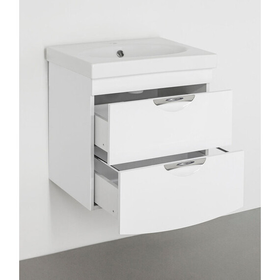 ТУМБА С РАКОВИНОЙ STYLE LINE ПОДВЕСНАЯ ЖАСМИН 2 (2 ЯЩ.), КОМО 60, ЛЮКС БЕЛАЯ, PLUS