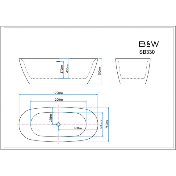 АКРИЛОВАЯ ВАННА BLACK & WHITE SB330GREY