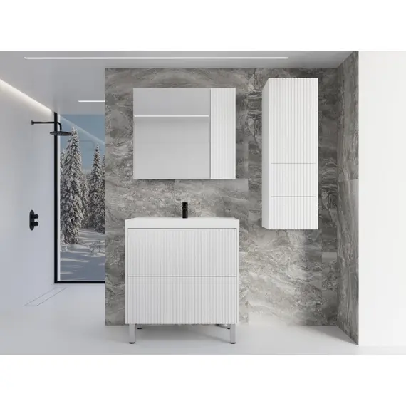 ТУМБА НАПОЛЬНАЯ STYLE LINE "СТОКГОЛЬМ 80", CLASSIC 80, (2 ЯЩ.) БЕЛЫЙ РИФЛЕНЫЙ СОФТ, PUSH