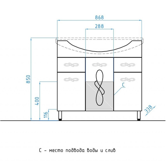 ТУМБА С РАКОВИНОЙ STYLE LINE ВЕНЕЦИЯ 90 (2 ЯЩ.) ПОД УМЫВАЛЬНИК ЭЛЬБРУС 90