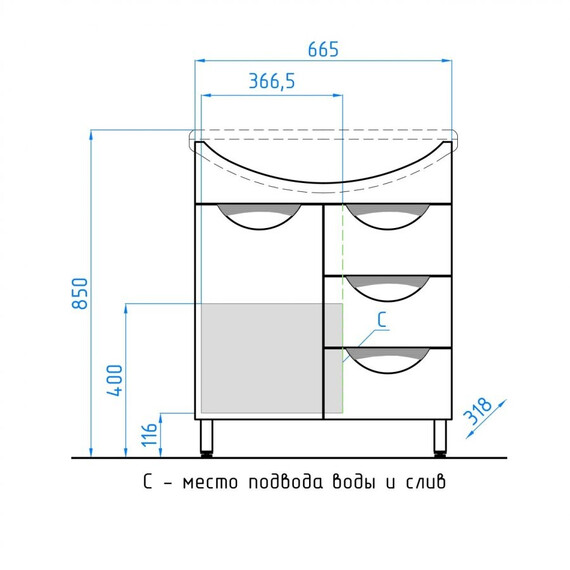 ТУМБА С РАКОВИНОЙ STYLE LINE ЖАСМИН 70 (3 ЯЩ.) ПОД УМЫВАЛЬНИК БАЛТИКА 70