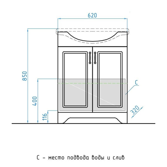ТУМБА С РАКОВИНОЙ STYLE LINE ОЛЕАНДР-2 65 ПОД УМЫВАЛЬНИК БАЙКАЛ 65, РЕЛЬЕФ ПАСТЕЛЬ