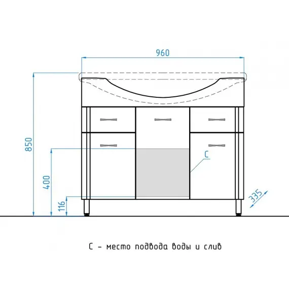 ТУМБА С РАКОВИНОЙ STYLE LINE ЭКО СТАНДАРТ 26 (2 ЯЩ.) ПОД УМЫВАЛЬНИК ЭЛЬБРУС 100