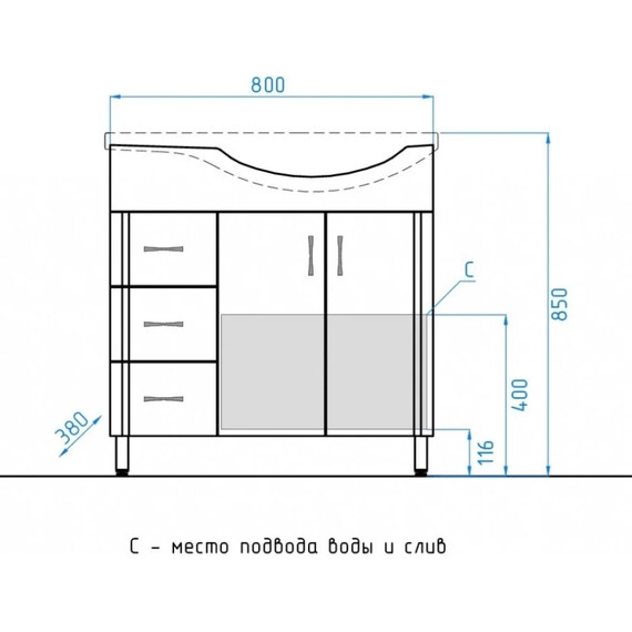 ТУМБА С РАКОВИНОЙ STYLE LINE ЭКО СТАНДАРТ 25 (3 ЯЩ.) ПОД УМЫВАЛЬНИК КОРАЛЛ 82, ЛЕВАЯ