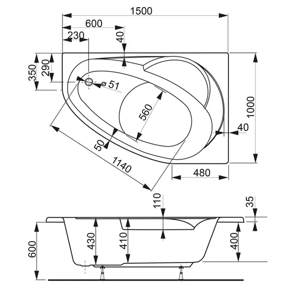 ВАННА АКРИЛОВАЯ VAGNERPLAST FLORA 150X100 ЛЕВАЯ