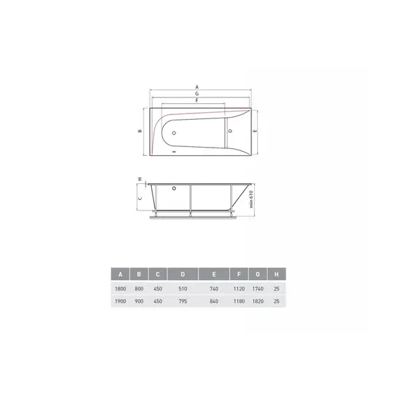 ВАННА АКРИЛОВАЯ VAYER BOOMERANG (EH) 180X80 R