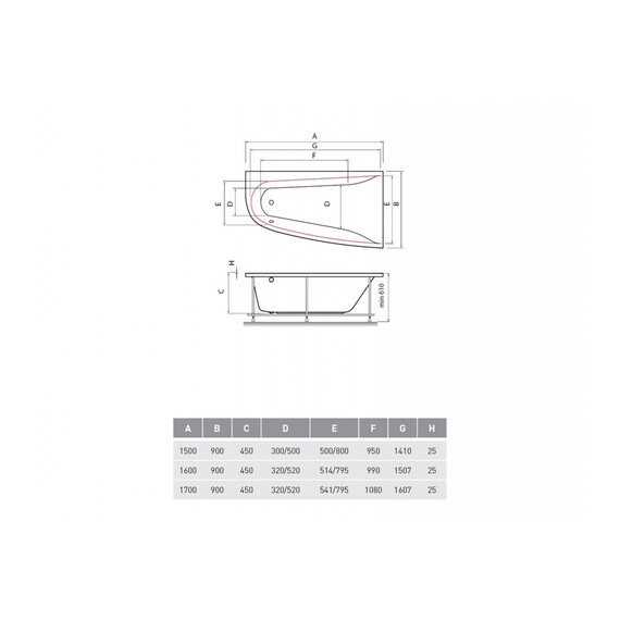 ВАННА АКРИЛОВАЯ VAYER BOOMERANG (EH) 160X90 R