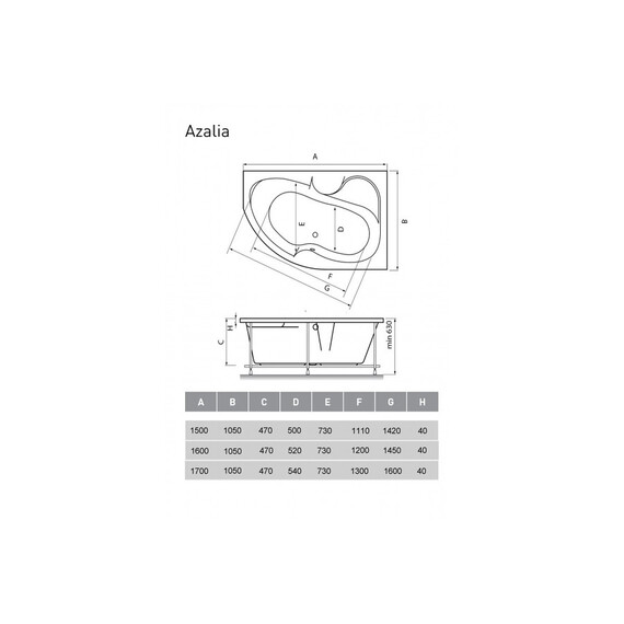 ВАННА АКРИЛОВАЯ VAYER AZALIA R 150X105